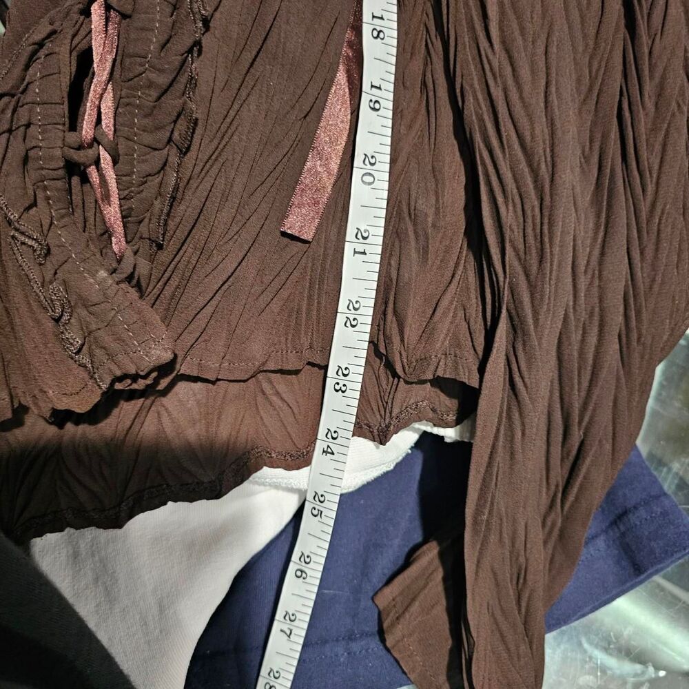 vintage y2k 2000s brown accordion chiffon crinkle fairy whimsical top - Picture 6 of 8